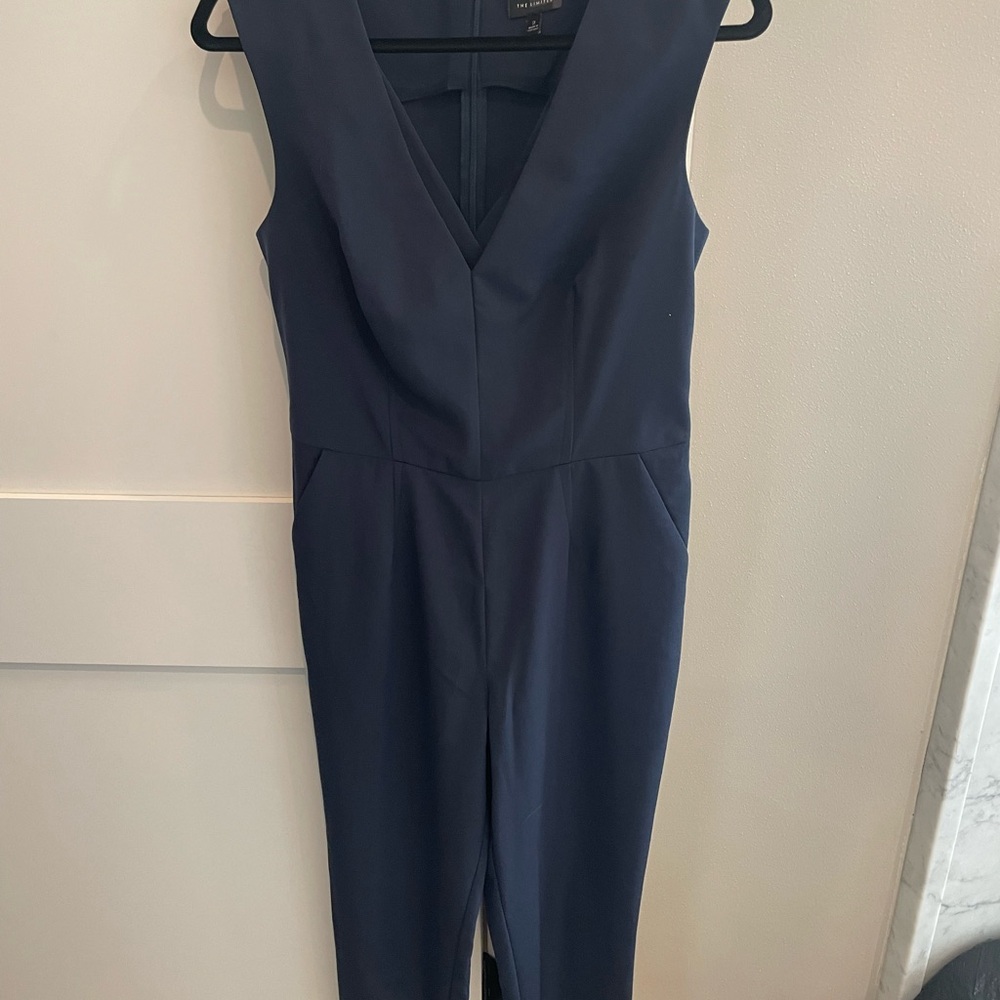 The Limited Blue V-Neck Jumpsuit with Fitted Waist
